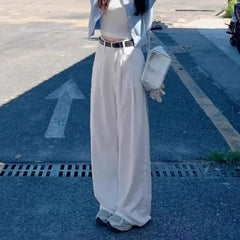 High Waist Wide Leg Jeans Loose Style White Denim Pants Straight Floor-Length Design