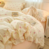 INS Princess Style Bedding Sets Ruffle Lace Bow Quilt Cover Romantic Bedclothes Decor Girls Bedroom Duvet Cover 4pcs