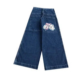 Y2K Loose Jeans Retro Pattern Embroidery Hip Hop American Harajuku Street Clothing Wide Legs Jeans