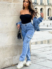 Korean Wide Leg Baggy Jeans Lady Chic Y2K Punk High Waist Cargo Denim Pants Streetwear Pockets Trashy Skater Trousers