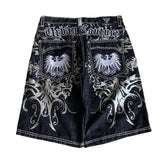 Y2K Denim Shorts Patch Vintage Shorts Street Hip Hop Harajuku Punk Loose High Waist Wide Leg Pants