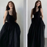 Black Strapless Long Dress Slim Sleeveless O-Neck High Waist Dresses Party Vestidos