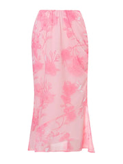 Floral Long Skirts Low Waist Chiffon Flowy Straight Skirt Fall Bohemian Casual Retro Skirts