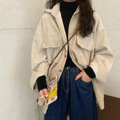 Corduroy Jacket Versatile Retro Mid-Length Shirt Top Trendy Ins Style Sleeveless Coat