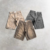 Deeptown Y2k Vintage Washed Short Cargo Jeans Harajuku Hole American Style Wide Leg Man Jorts Baggy Hip Hop Streetwear