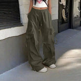 Oversized Pocket High Street Pant Black Vintage High Waist Pants Retro Casual Streetwear Loose Jogger Trousers