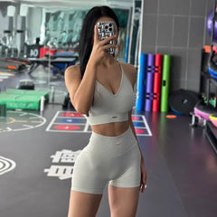 2 Pcs Yoga Sets High Waist Workout Outfits Gym Wear Gym Clothing Sports Suits Fitness Tracksuit Sportswear Shorts Suit