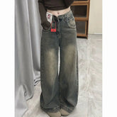 Vintage Distressed Wide-leg Jeans Loose-fit Slimming Draped Versatile Trailing Straight-leg Trousers