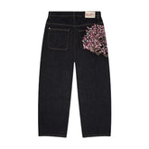 Y2K Harajuku jeans Goth vintage plum blossom embroidery pattern wide leg pants denim fabric American style street wear