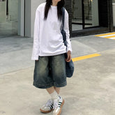Y2K Vintage Baggy Jean Shorts Washed Wide Leg Capri Pants Casual BarrelJeans Shortss Oversized Jorts