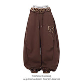 Brown Sweatpants Baggy Leopard Patchwork Pants Harajuku Y2k Vintage Oversize Trousers