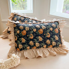 1 Piece Ins Romantic Pillowcase Princess Ruffle Pillow Cover Cotton Cloth Print Pillow Case Floral Design Cushion Covers