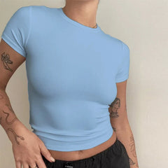 Clothing Short Sleeve T-shirt Slim Fit Tops O-Neck Knitted Sheath Tee Shirt Street Wear Sex Sporty Y2K New2410