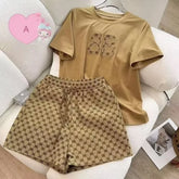 Casual Embroidered Set Thin Milk Silk Sleepwear Short Sleeve Shorts Outfit Comfortable Breathable
