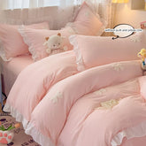 3 Piece Sheet Set pink bowknot embroidery Quilt Set