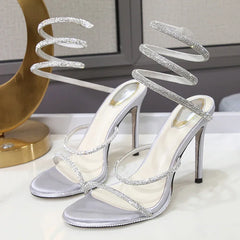 Eilyken Street Style CRYSTAL Ankle Strap Sandals Open Toe Thin High Heels Party Prom Shoes