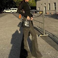 Low Waist Workwear Pants Slimming Floor-Length Bell Bottoms Trendy Y2K Millennium Cargo Trousers Retro American Style