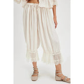Combhasaki Y2K Loose Fit Bloomers Cropped Pants Drawstring High Waist Floral Lace Patchwork Calf-Length Lantern Trousers