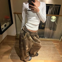 American Style Girl Camouflage Wide Leg Pants Straight Casual Loose Sports Sweatpants Design Long