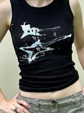Guitar Print Sleeveless Tank Top Y2K Casual Ribbed Grunge Crop Top Harajuku Vest Tee 90s Street Outfits
