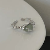 Sterling Silver plated Liquid Lava Hetian Jade Bamboo Ring