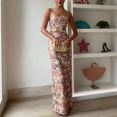 Summ Flowers Sequin Patchwork Slim Party Long Dress Strapless Maxi Dress, Sleeveless Ladies Dress Vestidos