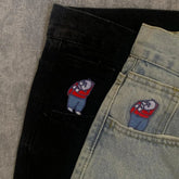 Y2K Embroidery Baggy Boy Jeans Streetwear Gothic Cartoon Blue Straight Jeans Retro Punk Rock High Waist Denim Trousers
