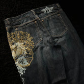 American Oversize Pattern Embroidered Baggy Jeans Y2K Gothic Harajuku Hip Hop Straight High Waist Wide Leg Pants