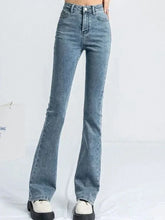 Korean Flare Jeans Girls High Waist Elastic Boot Cut Pants Lady Vintage Blue Black Gray Brown Denim Bell Bottom Trousers