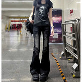 Low Waist Vintage Denim Jeans Printed Elastic Millennium Flared Pants Early Taste Design Classic Long Pants Cotton