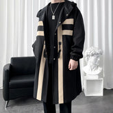 Trench coat Windbreaker Patchwork Color Medium Long Trenchcoat Korean Covered Button Male Hooded Trench Jacket