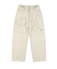 Light Colour Trend Dressing Up Korean Style Simple Baggy Angel Printed Jeans Necessary Solid Retro Straight Pants