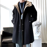 Trench Turn Down Collar Hooded Trenchcoat Single-breasted Loose Windbreaker Casual Overcoat Fake Two Piece