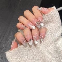 10Pcs Reuse Finished Fake Nails with Butterfly Deisgn Pink Cat's Eye French Handmade Press on False Nails Wearable Nail Art Tips