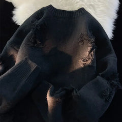 and y2k Streetwear Retro Hole Fringed Sweater Loose Versatile Sweater