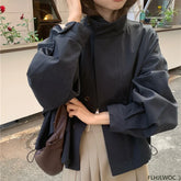 Korea Short Outerwear Casual Loose Lazy Chic Long Sleeve Cotton Blends Windbreaker Coats Thin Thench