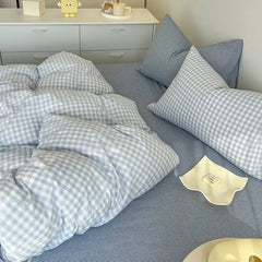 Ins Pink Plaid Bedding Set No Filler Twin Queen Size Comforter Cover Flat Sheet Pillowcase Girls Boys Solid Blanket Duvet Duvet