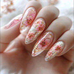 24pcs/set Medium long fake nails Swan fish flowers