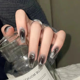 24 PCs Long French Minimalist Moon Nails with 1 Jelly