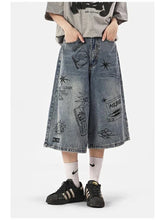 Y2k Style Baggy Denim Shorts Wide Leg Short Pants High Waisted Dark Wash Knee Length Loose Unisex Jeans Casual