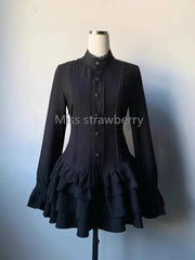 Vintage Gothic Style Lace Up Dress Design High Street Black Lolita Slim Dresses Y2k Lace Long Sleeve Clothing