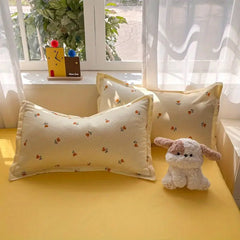 Floral Duvet Cover Set with Flat Sheet Pillowcase No Filler Girls Twin Full Queen Size Korean Soft Bedding Set