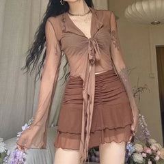 Long Flare Sleeve Sweet Girls Korean Blouses
