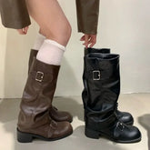 Boots Knee High Platform Chunky Heels Trend Punk Gothic Rock Leather Shoes Motorcycle Footwear Q221