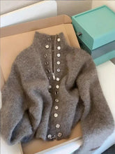 Luxury Fluffy Knitted Cardigan Sweater Design Double Breasted Sweater Coat High-end Lazy Zipper 2000s Y2k Knit Top