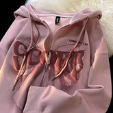 Slimming Effect Oversize Hoodie Loose Fit Printed Bubble Jacket Student Open Cardigan Outerwear Polyester Fiber