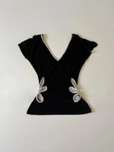 Vintage Hollow Out V Neck Backless Tees Grunge Casual Tanks Patchwork Contrast Color Crop Top Y2k Aesthetic