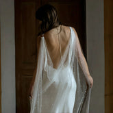 Elegant Beaded Pearl Bridal Cape Veil Off Shoulder Bolero Shawl Wedding Jacket