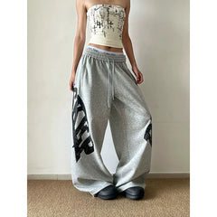 Grey Baggy Wide Leg Sweatpants American Letter Print Pants Harajuku Japanese Vintage Y2k Casual Trouse