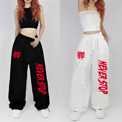 Black White Drawstring Design Sweatpants Street Dance Hip-hop Sports Pants